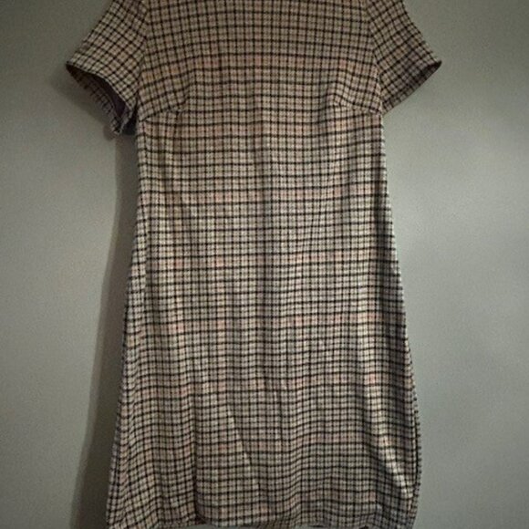 NWT Calvin Klein Herringbone Check Print Ponte Short Sleeve Shirt Dress Size 8 - Picture 2 of 5
